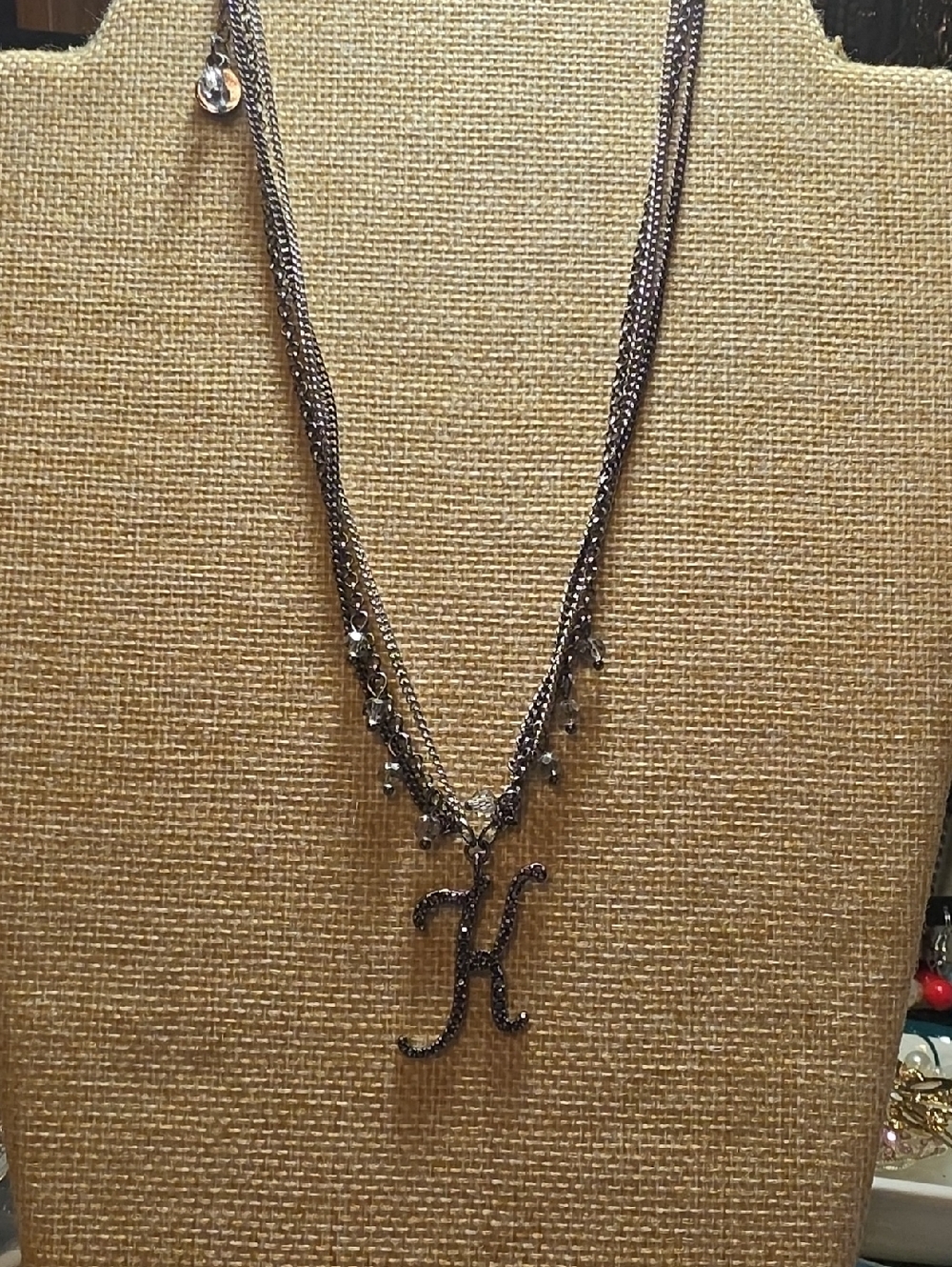 Gunmetal Layered 'K' Pendant Necklace